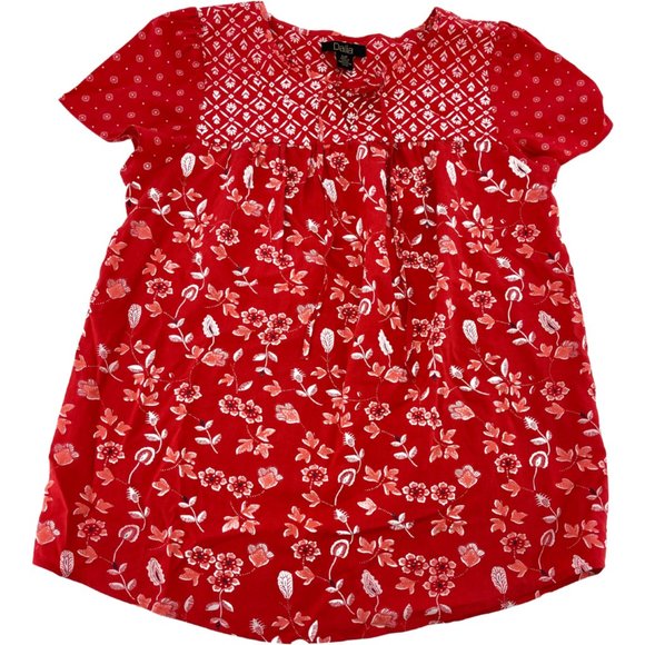 Dalia Tops - Dalia Women's Short Sleeve Blouse |  Red & White Floral | XXLarge